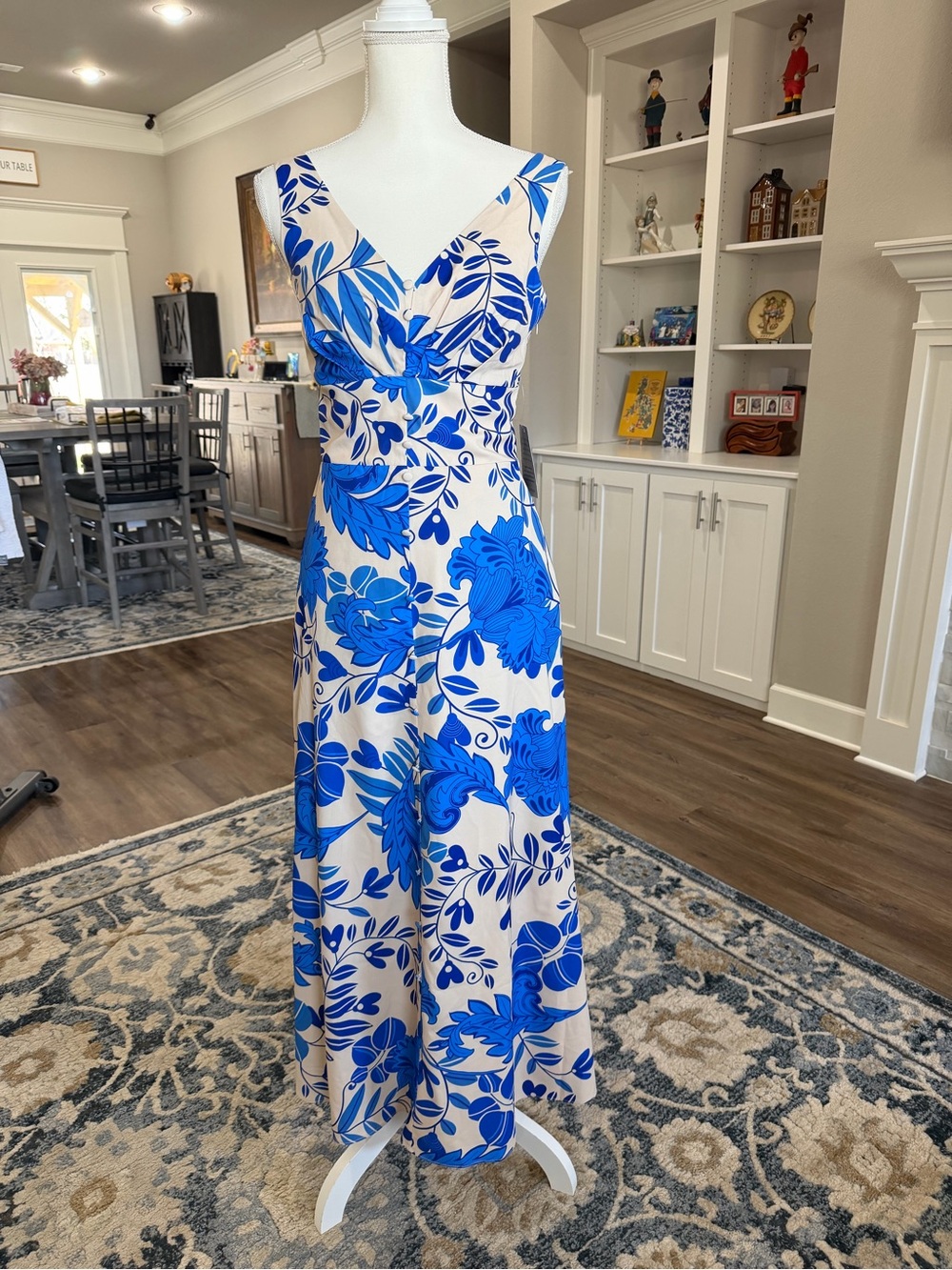 Ciebon Sleeveless Blue Floral V-Neck Maxi Dress